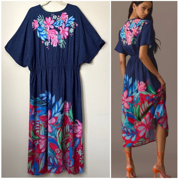 Anthropologie Bl-nk London Boho Floral Printed Tatiana Kaftan - Picture 10 of 14